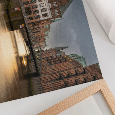 Poster kunstdruck Atmosphärische Architektur, Brücke, Abend, ruhiges Wasser