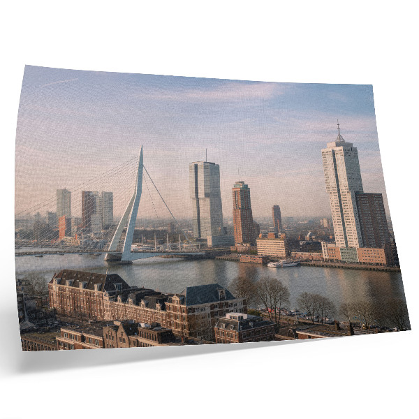 Kunstdruck poster Beeindruckende Wolkenkratzer und eine elegante Brücke über den Fluss