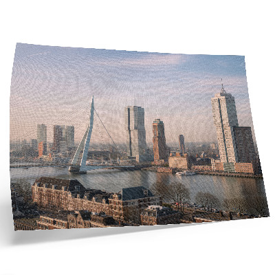 Kunstdruck poster Beeindruckende Wolkenkratzer und eine elegante Brücke über den Fluss