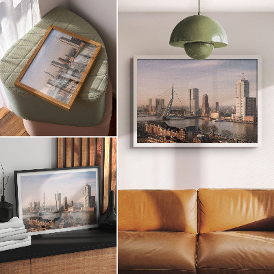 Kunstdruck poster Beeindruckende Wolkenkratzer und eine elegante Brücke über den Fluss