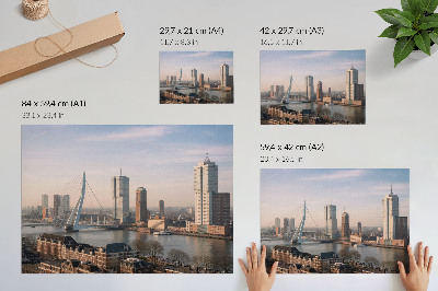 Kunstdruck poster Beeindruckende Wolkenkratzer und eine elegante Brücke über den Fluss