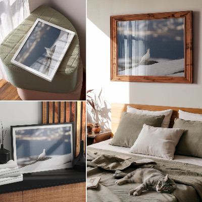 Poster Vogel im Schnee, sanfte Winterlandschaft