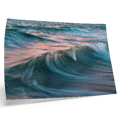 Kunstdruck poster Dynamische Wellen in Türkis und Blau – Sonnenuntergang