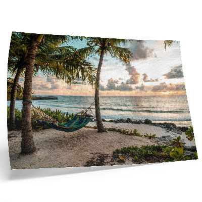 Kunstdruck poster Tropischer Strand, Palmen, Hängematten, Oase der Entspannung