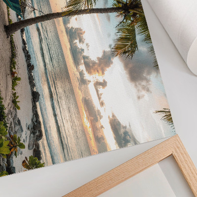 Kunstdruck poster Tropischer Strand, Palmen, Hängematten, Oase der Entspannung