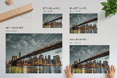 Poster kunstdruck Panorama der abendlichen Stadt, Brückenlichter, Wasser