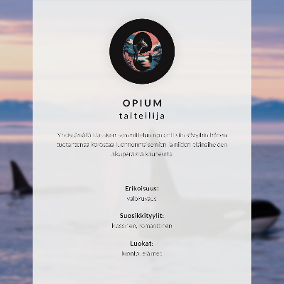 Kunstdruck poster Schwertwale vor einer pastellfarbenen Meereslandschaft