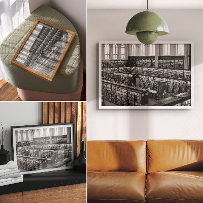 Poster Klassische Bibliothek mit Holzregalen