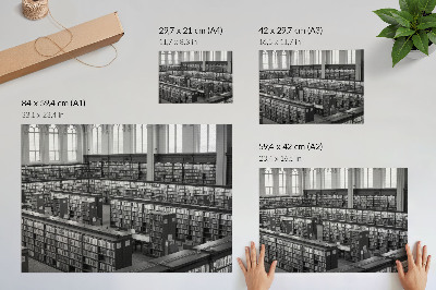 Poster Klassische Bibliothek mit Holzregalen