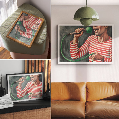 Kunstdruck poster Rot gestreiftes Hemd, grünes Mikrofon