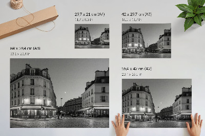 Kunstdruck poster Schwarz-weiße Gebäude, Cafés, nächtliche Eleganz