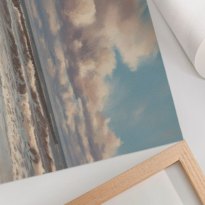 Poster Ruhiges Meer, pastellfarbene Wolken, Strand