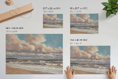Poster Ruhiges Meer, pastellfarbene Wolken, Strand