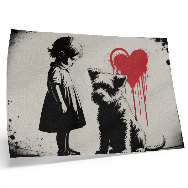 Poster Schwarz-weißes Mädchen-Hund-Herz