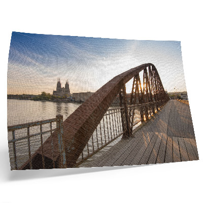 Poster kunstdruck Metallbrücke, Kathedrale, Fluss, friedlicher Sonnenuntergang