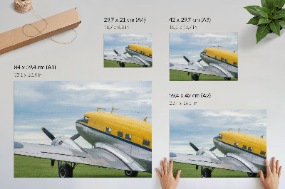 Poster Stilvolles klassisches Flugzeug in Gelb, Grau und Blau