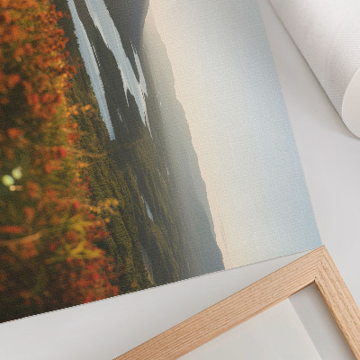 Poster kunstdruck Blumen, Berge, Fluss, Sonnenuntergang, friedliche Atmosphäre