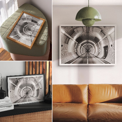 Poster kunstdruck Symmetrischer schwarz-weißer Tunnel mit Bögen