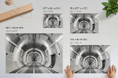 Poster kunstdruck Symmetrischer schwarz-weißer Tunnel mit Bögen