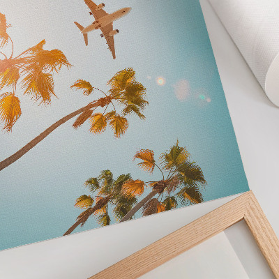Poster kunstdruck Flugzeug, Palmen, blauer Himmel, tropisches Klima