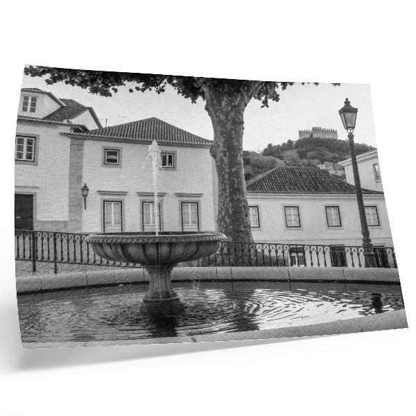 Kunstdruck poster Schwarz-Weiß-Brunnen, klassische Gebäude, Burg