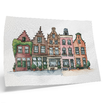 Poster Malerische Mietshäuser in Pastellfarben und einem illustrativen Stil