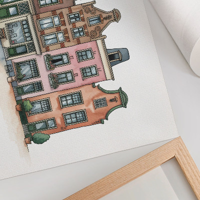 Poster Malerische Mietshäuser in Pastellfarben und einem illustrativen Stil