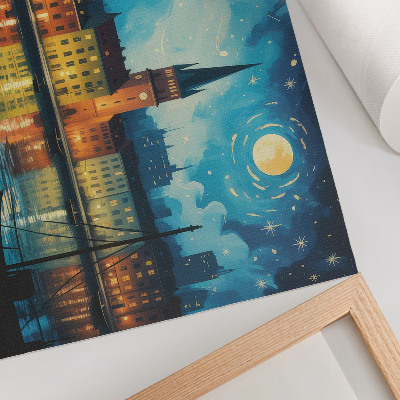 Poster kunstdruck Spiegelungen der nächtlichen Stadt im Wasser, Leuchten der Lampen