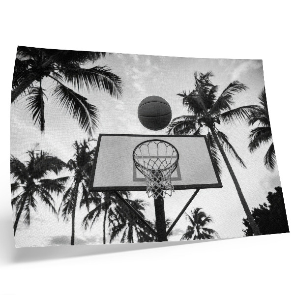 Poster Basketballkorb in Palmen vor schwarz-weißem Hintergrund