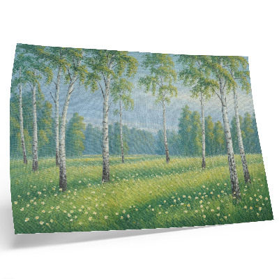 Poster kunstdruck Majestätische Birken, grüne Wiesenblumen