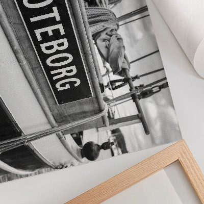 Poster kunstdruck Detail eines schwarz-weißen Retro-Bootes