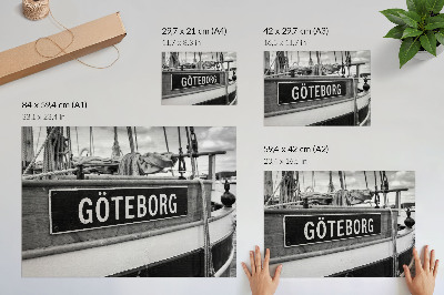Poster kunstdruck Detail eines schwarz-weißen Retro-Bootes