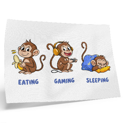 Poster Lustige Illustrationen eines Affen beim Fressen, Spielen und Schlafen