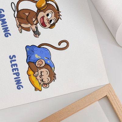 Poster Lustige Illustrationen eines Affen beim Fressen, Spielen und Schlafen