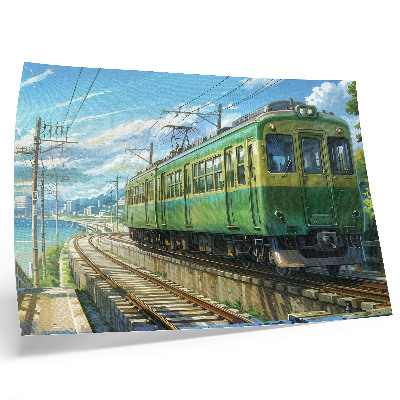 Poster Illustrativer Zug in einer Küstenlandschaft