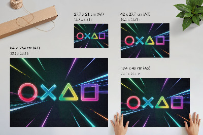 Poster kunstdruck Neonfarbene geometrische Formen in Bewegung