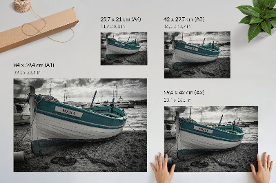 Kunstdruck poster Boot am Strand, Frieden, Traum, Abenteuer