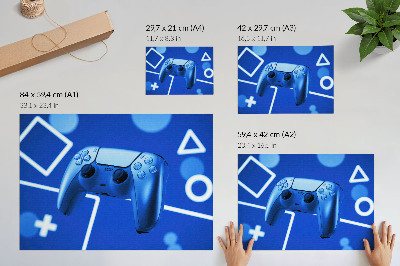 Kunstdruck poster Gamecontroller blauer geometrischer Hintergrund