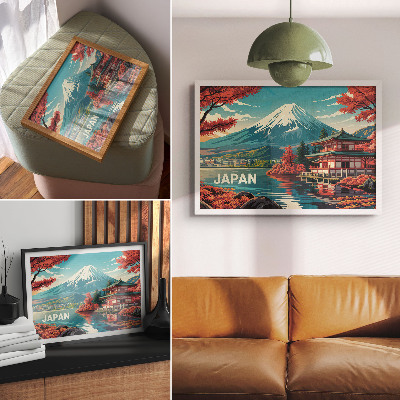 Kunstdruck poster Farbenfrohe See- und Berglandschaft in Japan