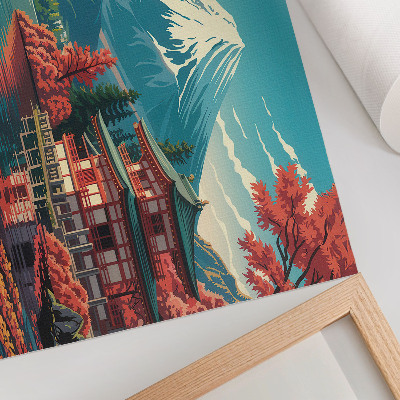 Kunstdruck poster Farbenfrohe See- und Berglandschaft in Japan