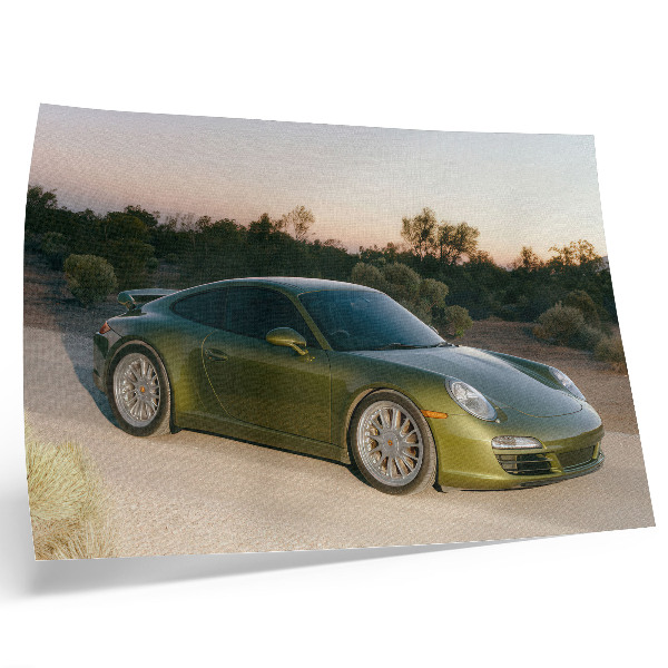 Kunstdruck poster Sportwagen, grüner Wüstensonnenuntergang