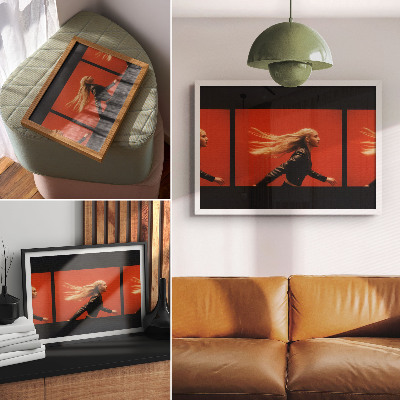 Poster kunstdruck Drei Aufnahmen von Laufen, roter Hintergrund, moderne Energie