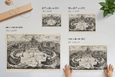 Poster Der Vorhof des Vatikans mit zwei langen, geschwungenen Säulengängen, die mit Skulpturen bekrönt sind.