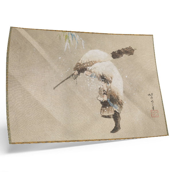 Poster Ein Fischer mit einem Netz im Schnee (ca. 1821) in hoher Auflösung von Katsushika Hokusai