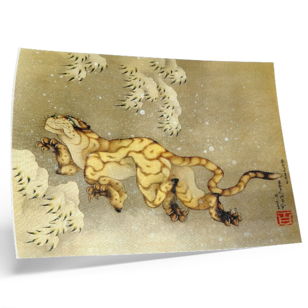 Kunstdruck poster Katsushika Hokusai (1760–1849), Tiger im Schnee. Hängerolle, Tusche und Farbe auf Seide, 1849