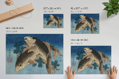 Poster kunstdruck Karpfen schwimmt zwischen Algen (1831) – Japanische Illustration eines Fisches