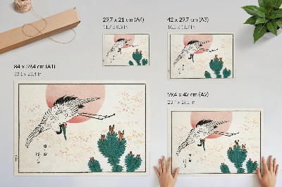 Poster Holzschnitt eines japanischen Kranichs (1826–1869)