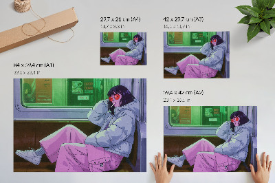 Poster kunstdruck Stilvolle Erscheinung in der Straßenbahn mit rosa Hose