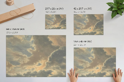 Poster kunstdruck Wolken am Himmel in Grau- und Beigetönen.