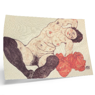 Poster Weiblicher Akt mit gelbem Handtuch (1917) von Egon Schiele